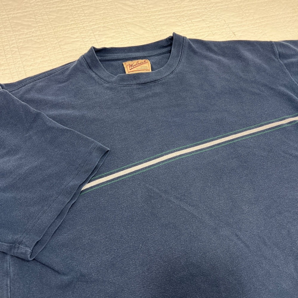 Woolrich Mens XL Navy Blue Cotton Pique Striped Short Sleeve Crew Neck T-Shirt